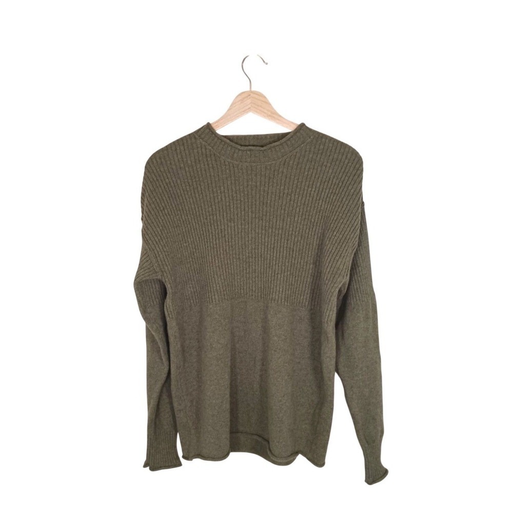 Sundance 100% Lambswool Sweater Women's L Olive Green Ribbed Crewneck